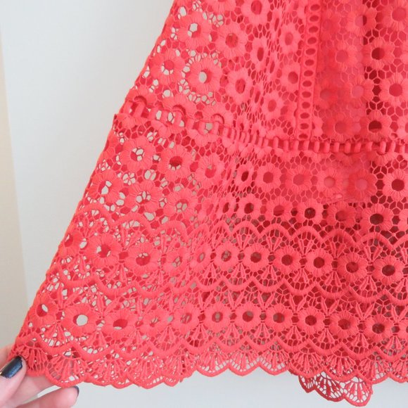 J.CREW Peach Coral Daisy Lace Spaghetti Strap Midi Dress - Size US 14 - Picture 13 of 16